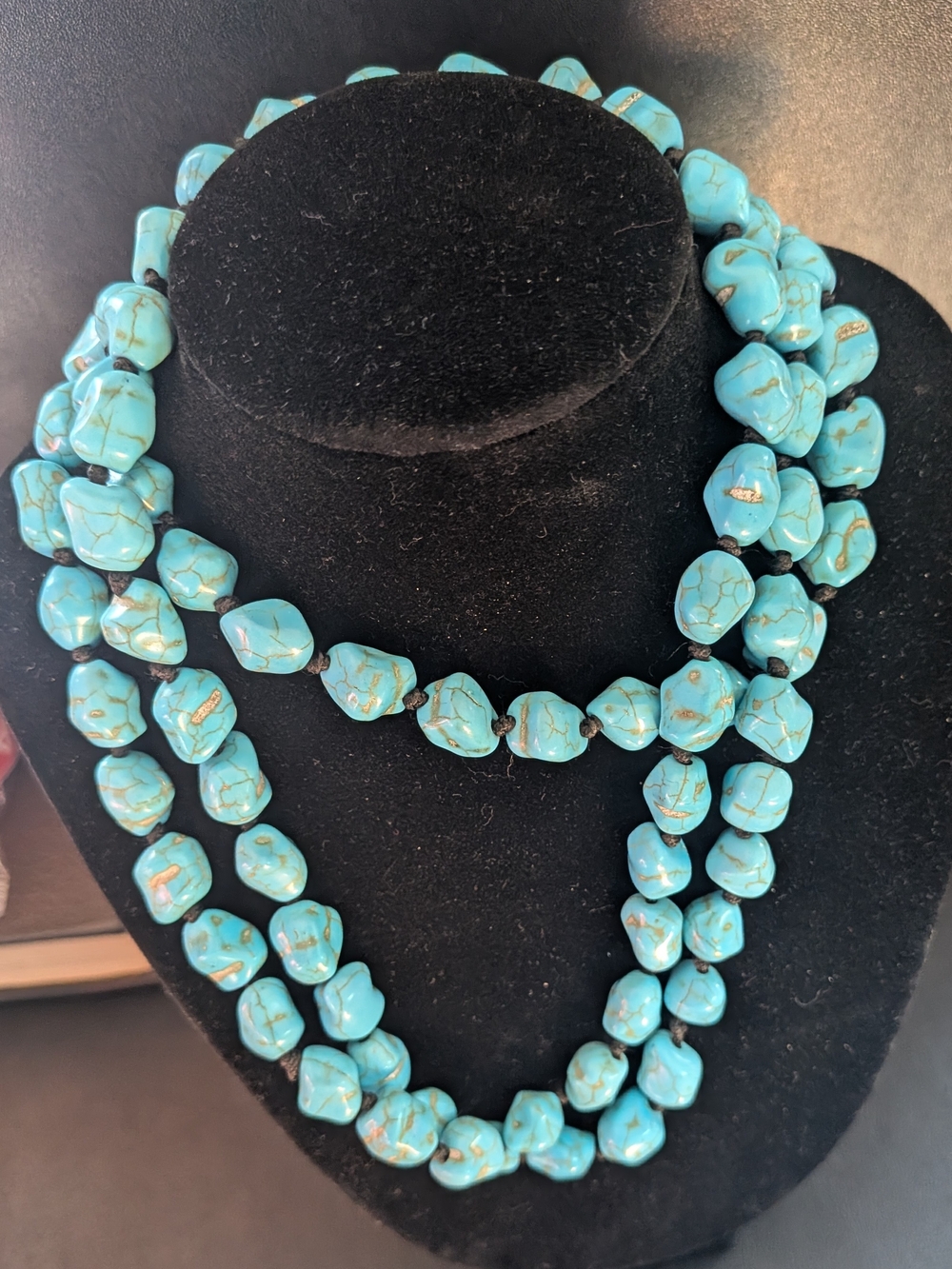 Turquoise Beaded Statement Necklace - Blue- 45 Inches